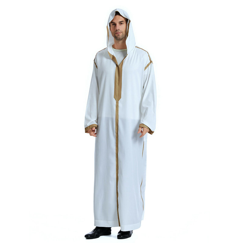 Pakaian Muslim Jubba Thobe pria Hoodie Ramadan jubah Kaftan Abaya Dubai Turki pakaian Islami pria kasual longgar jubah