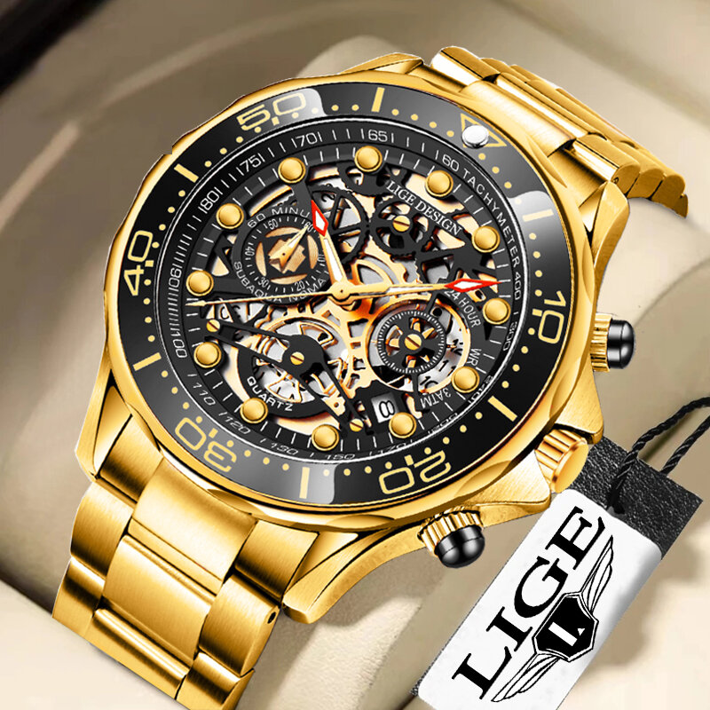 LIGE – montre-bracelet étanche en acier inoxydable pour homme, accessoire de sport, marque de luxe, style décontracté