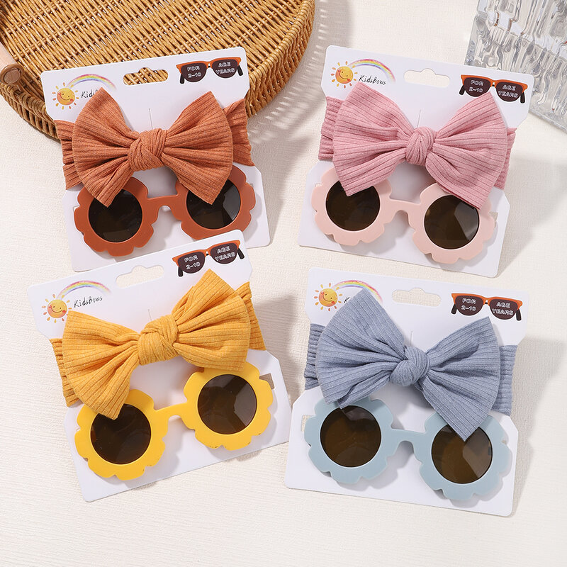 Set di accessori per occhiali per capelli per bambini di moda fascia per capelli con fiocchi di Nylon per neonata fermagli per capelli adorabili occhiali da sole per bambini Set di copricapo