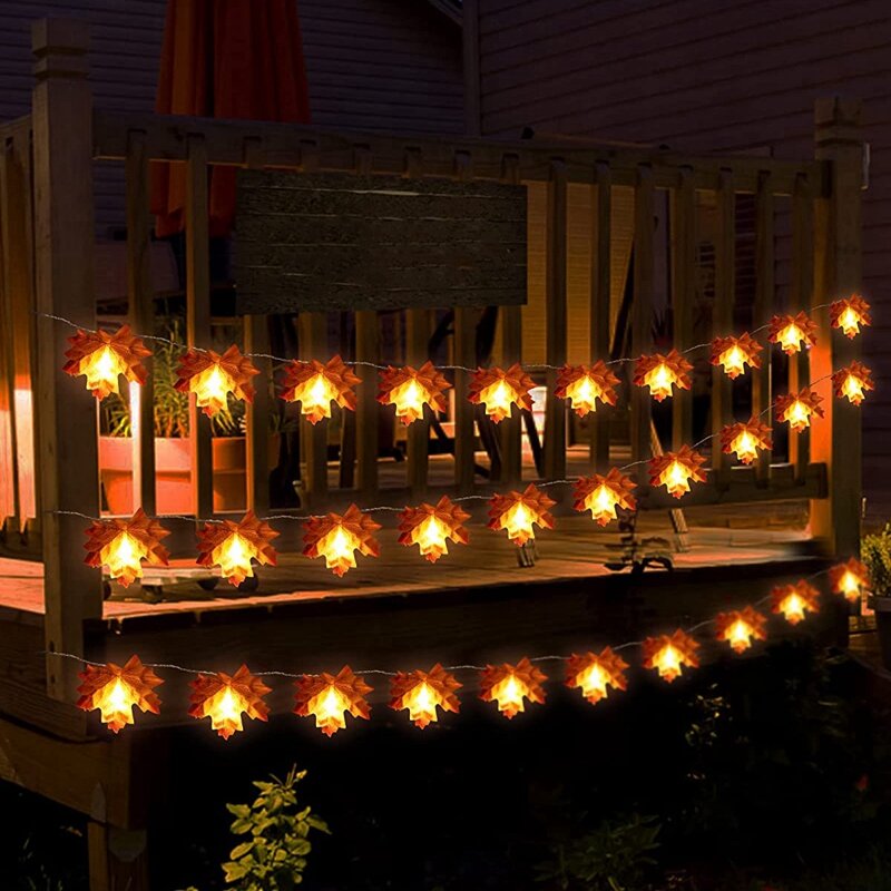 زينات الخريف للأضواء سلسلة أوراق المنزل ، إكليل أوراق قيقب ، تعمل بالبطارية ، في الهواء الطلق ، ديكور عطلة