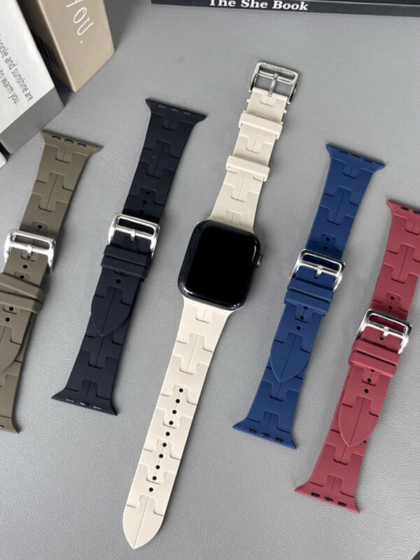 Bracelete de relógio desportivo em silicone para Apple Watch, pulseira irregular, acessórios inteligentes, Iwatch, Ultra8Series65SE2S9, 44mm, 45mm, 49mm, 42mm, 41mm, 40mm, 38mm