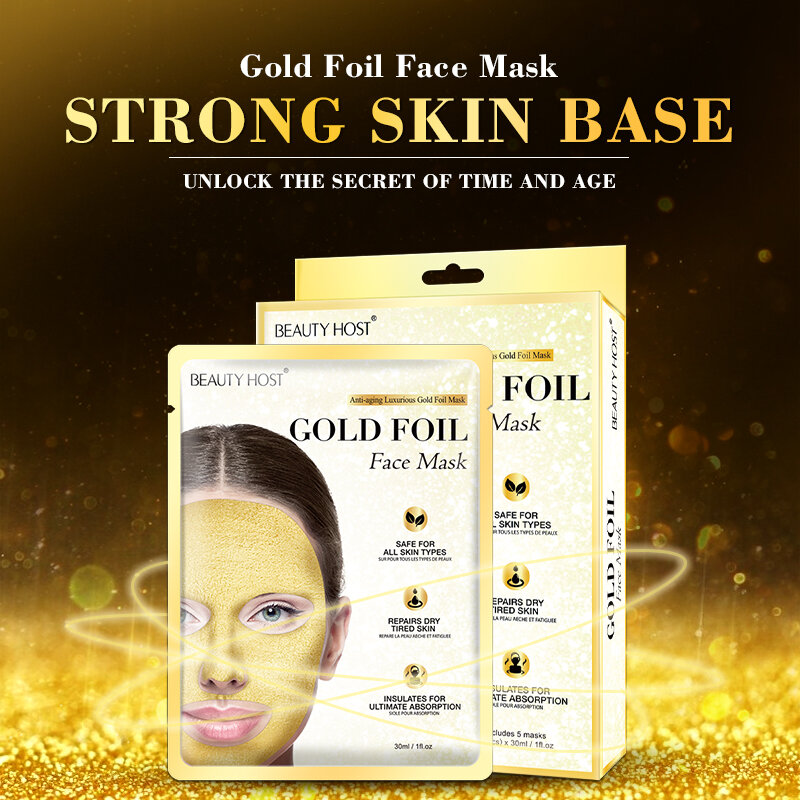 1 pz 24K collagene oro maschera viso schiarente idratante idratante Anti-età Anti rughe lamina oro maschera facciale per il salone