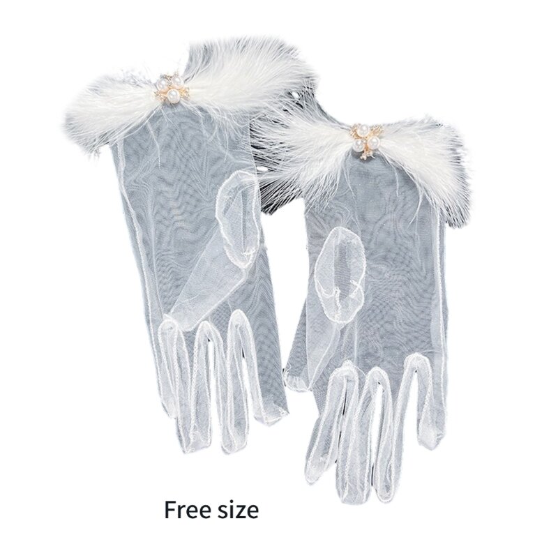 Guanti da sposa Guanti corti con perle Accessori per capelli da sposa Guanti trasparenti bianchi HXBA