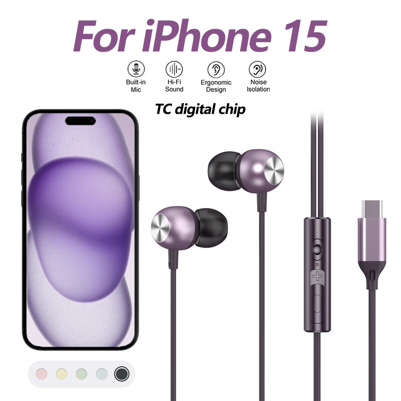 Auriculares con cable USB tipo C para iPhone 15 Pro Max, auriculares internos estéreo de alta fidelidad para Samsung Galaxy S24 y Xiaomi, auriculares con cable de 3,5mm