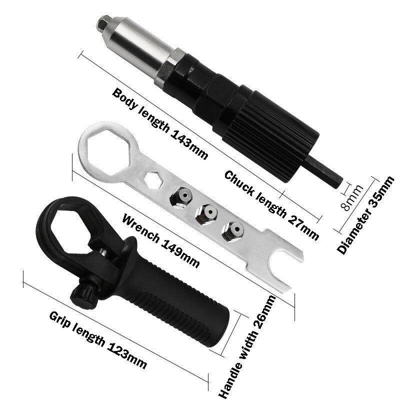 Adaptador de pistola de Tuercas de remache eléctrica, Tuercas de remache y extracción de herramientas de inserción, 2,4/3,2/4,0mm, adaptador de taladro