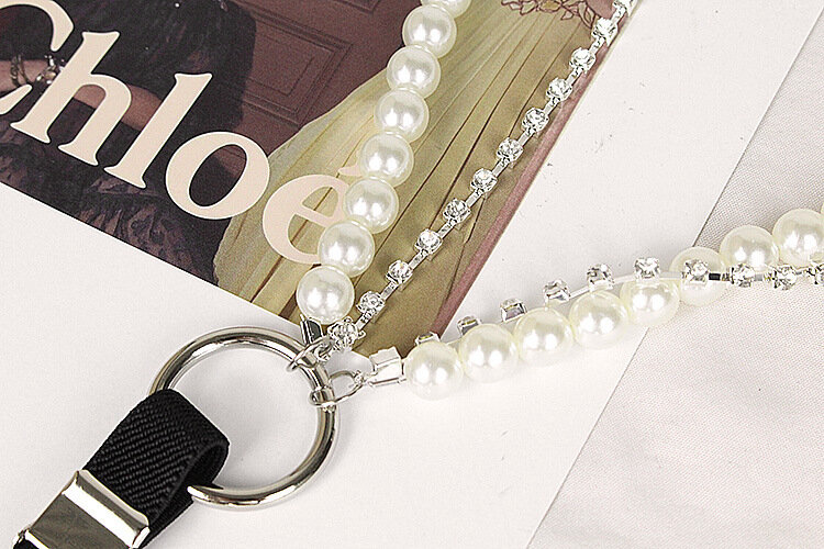Skinny Rhinestone Crytal Silver Claw Beads Suspenders For Women Shirt Garters Rubber Elastic Belt Pearl Braces For Jeans Strap