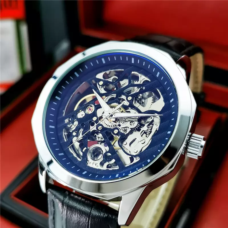 Мужские механические часы от бренда AOKULASIC, автоматические наручные часы, мужские часы с вырезами, светящиеся деловые Новые водонепроницаемые часы