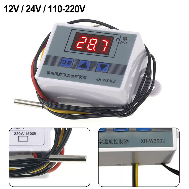 Cyfrowy Regulator temperatury LED termostat Regulator 12V 24V 220V profesjonalny W3002 do maszyn z owocami morza