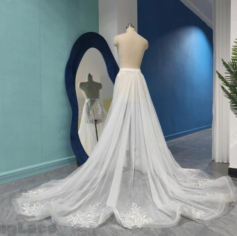 فستان الزفاف الشمبانيا الزفاف ، تنورة تول للانفصال ، تنورة زائدة القطار ، 2 طبقات ، 170 سنتيمتر