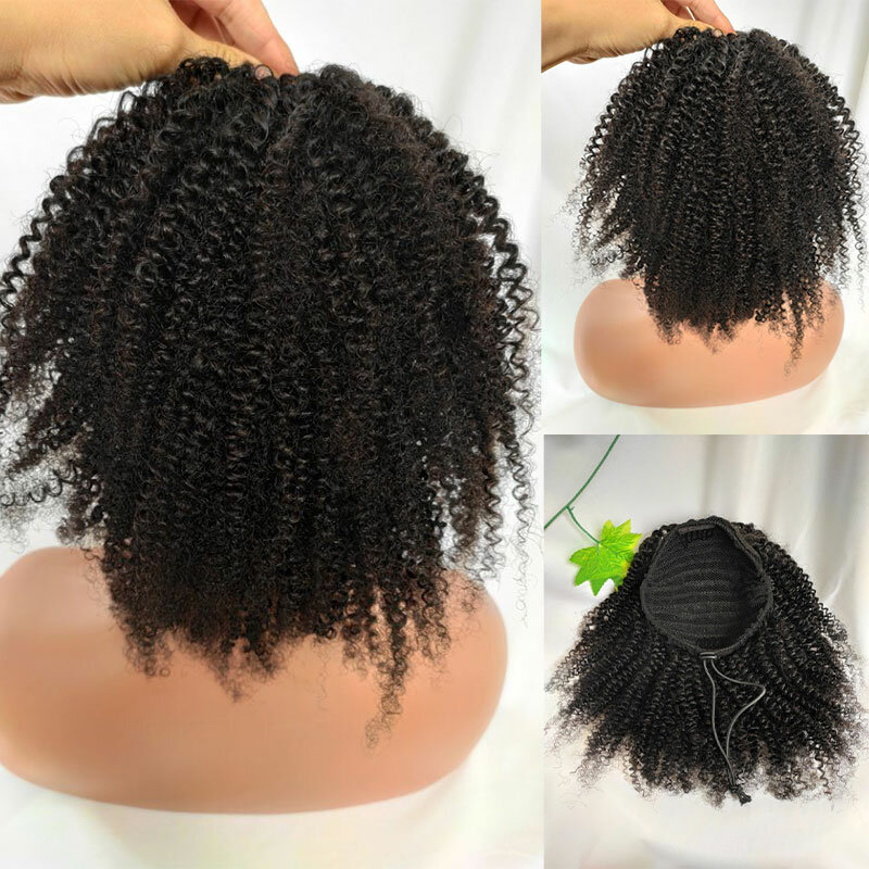Human Hair Short Afro Kinky Curly Ponytail Hair Piece For African American Ponytail Hair Extensions For Black Women