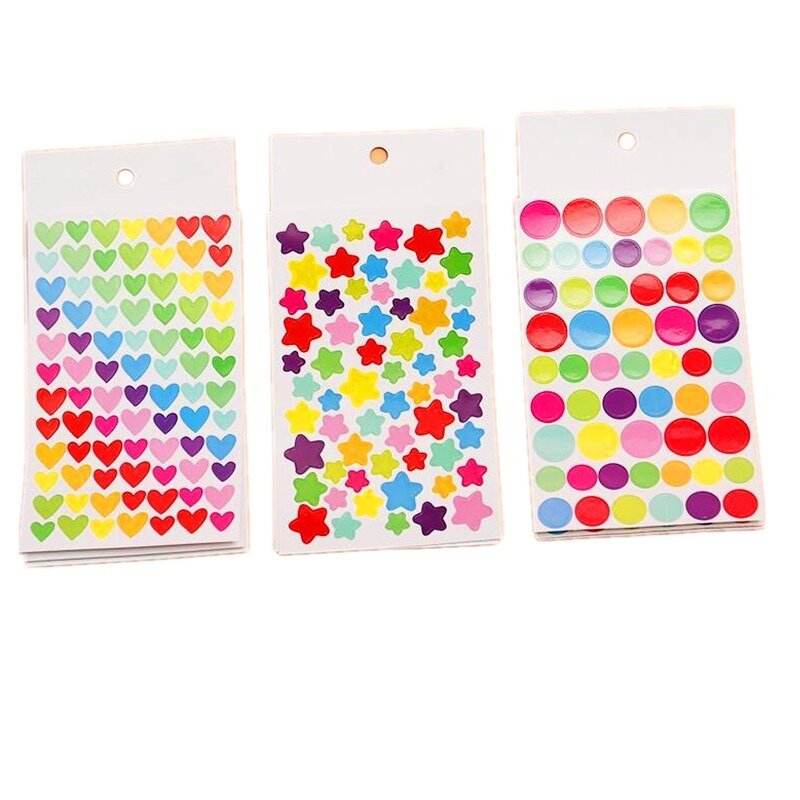 6 Sheets DIY Reward Stickers for Children Students Colorful Dots Stars Hearts Shape Diary Notebook Computer Screen Decor Sticker