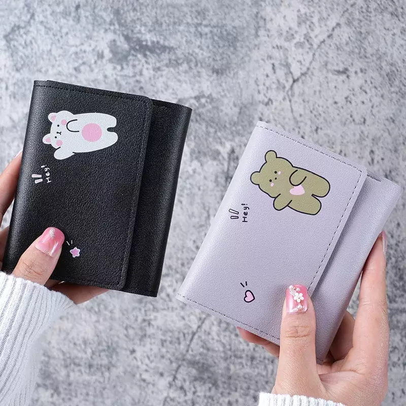 Dompet kulit PU kartun modis Korea dompet kunci tempat kartu multifungsi pendek dompet siswa anak-anak lucu