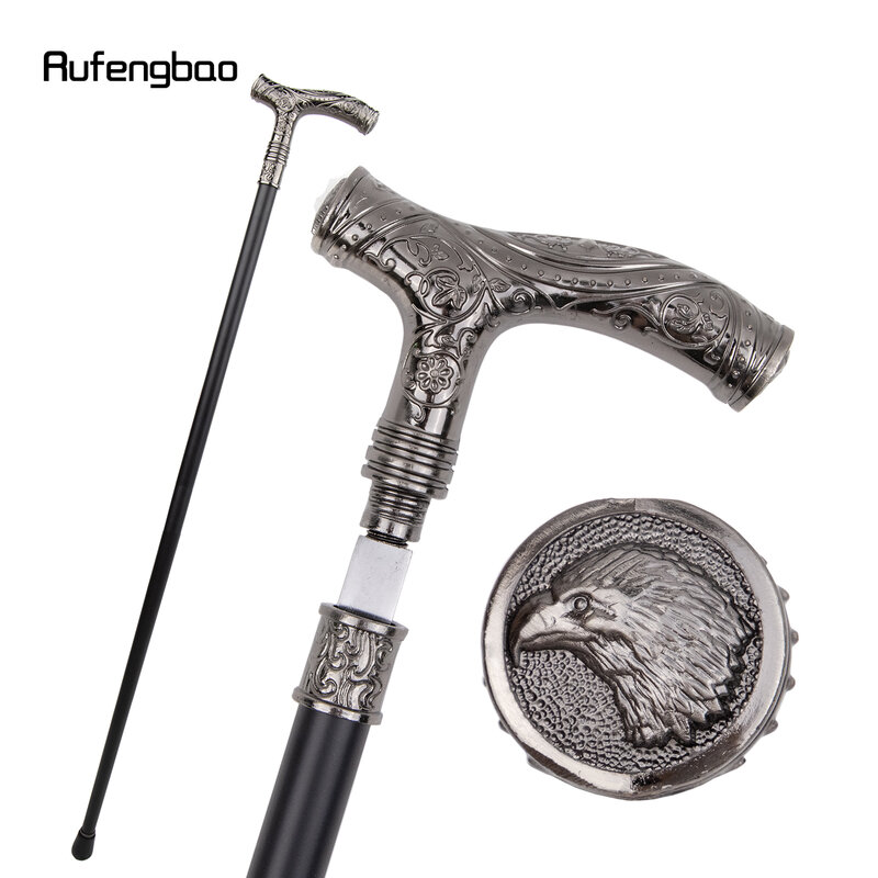 Silver Eagle Head Flower Single Joint Walking Stick with Hidden Plate Self Defense Fashion Cane  Cosplay Crosier 93cm