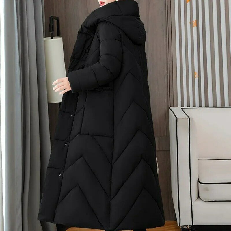 Новинка 2023, женское пуховое пальто из хлопка, зимняя куртка, женские длинные парки в стиле ретро, свободная Толстая теплая верхняя одежда, пальто для отдыха с капюшоном