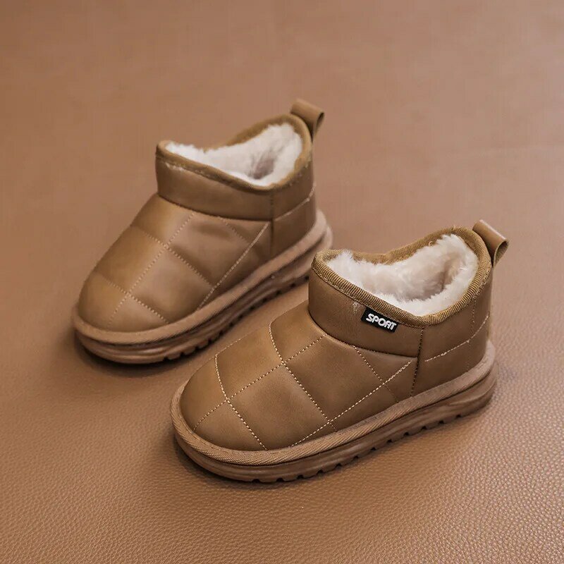 子供の革の毛皮の統合された雪のブーツ,暖かい綿の靴,男の子と女の子のための厚いブーツ,新しい冬