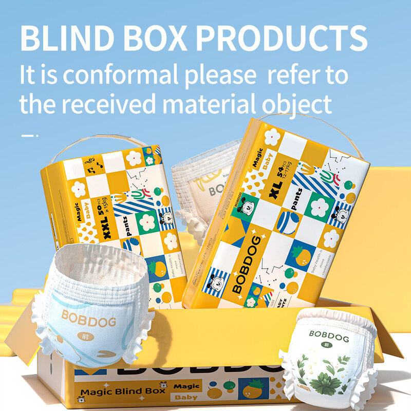 BOBDOG-Calças de fraldas descartáveis para bebê, Unisex, Macio, Respirável, Super Absorvente, Produtos de higiene, Caixa cega, 1 pacote