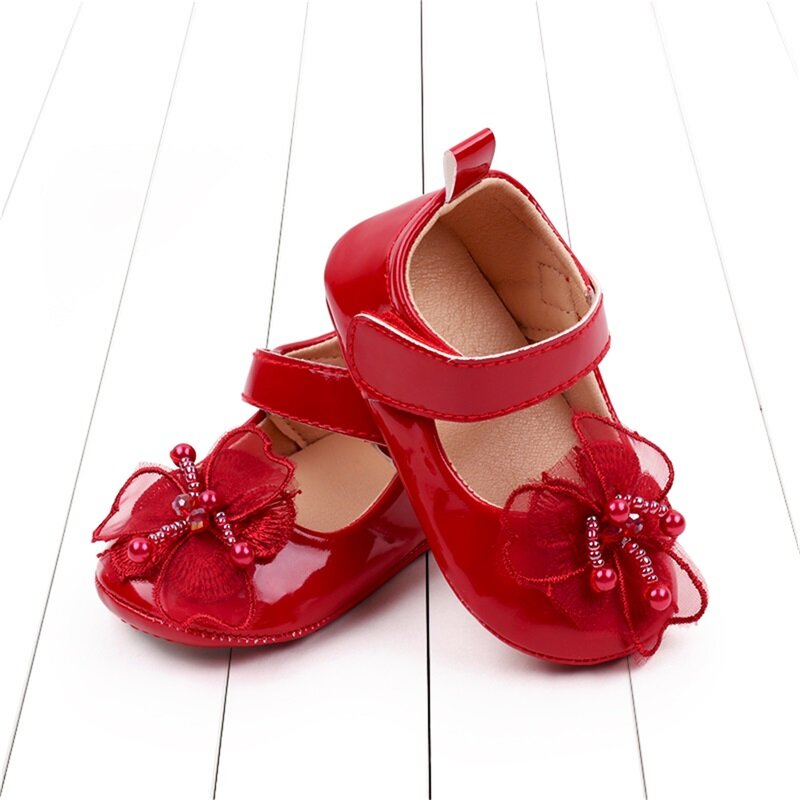 Zapatos de princesa para niñas pequeñas, zapatos antideslizantes de flores de cuero PU suave, primeros pasos