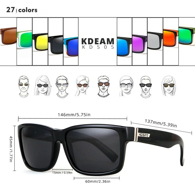 KDEAM Revamp من الرياضة الرجال النظارات الشمسية المستقطبة مثير للصدمة الألوان نظارات شمسية في الهواء الطلق القيادة اللونية مكبرة مع مربع
