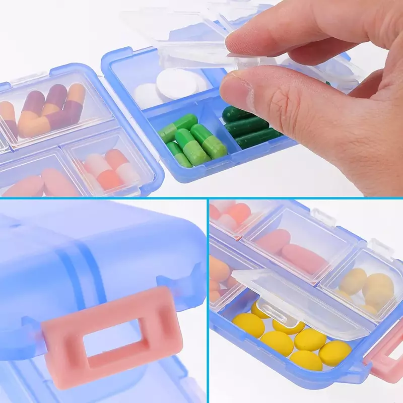 Kotak wadah plastik 10 baris, kotak pengatur pil perjalanan mingguan, tempat pil saku portabel, kotak wadah plastik