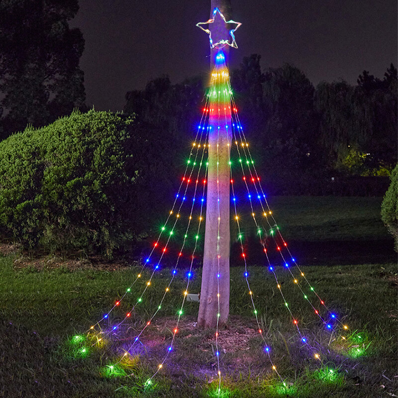 Guirxiété lumineuse LED cascade étoile à cinq branches, guirxiété lumineuse de Noël, étanche, décoration de jardin, fête, vacances, extérieur, créatif