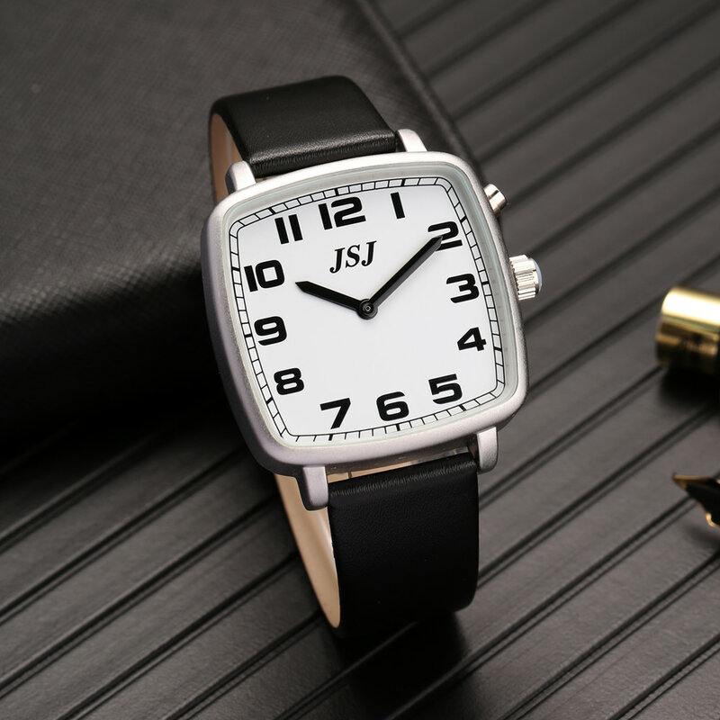 Vierkante Duitse Praten Horloge Met Alarm, Spreken Datum En Tijd, Witte Wijzerplaat TGSW-1701-07G