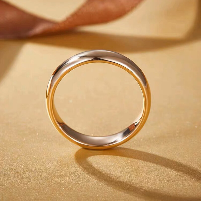 Невыцветающее тонкое 4 мм круглое 18-каратное Золотое кольцо для женщин и мужчин простой свадебный браслет подарок для влюбленных пар ювелирные изделия