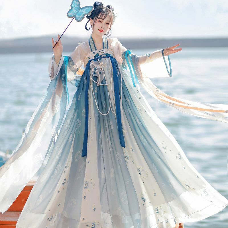 Jupe de fée de la dynastie Tang Hanfu chinoise pour femmes, sangle d'épaule à hauteur de poitrine, printemps et automne, éléments chinois quotidiens