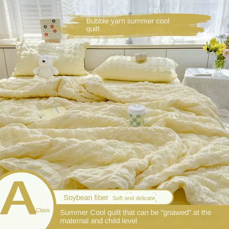 Korean Style Summer Quilt Comforter Quilt Seersucker Household 2024 New Machine Washable Suitable Cool and Refreshing Blanket