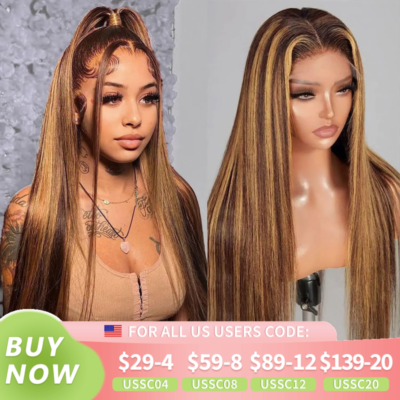IAMVIP 13x4 Hd Lace Front Wig For Black Women Straight Remy Human Hair Ombre P4/27 Piano Highlight Color Glueless Pre Plucked