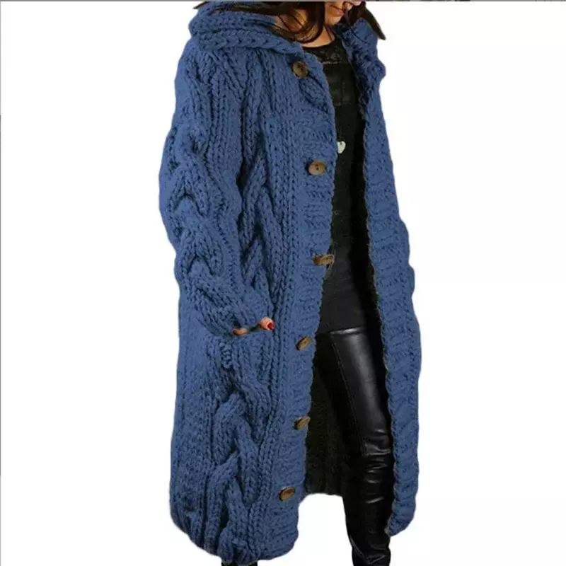 여성용 오버사이즈 카디건 스웨터 코트, 패션 스웨터, 롱 단추, 가을, 겨울, 단색, 2024 신상