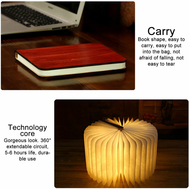 Lampu Malam Buku Led Kreatif 3D Lampu Meja Lipat Magnetik Isi Ulang Usb 5V Kayu Portabel Dekorasi Rumah 5 Warna