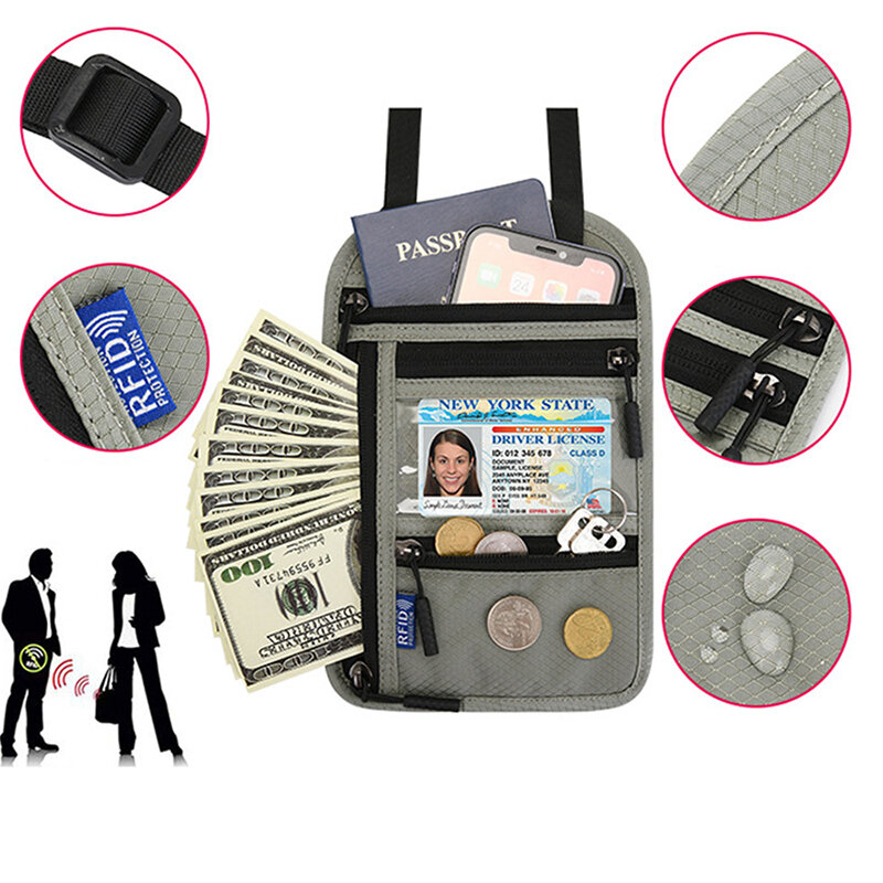 Дорожные портативные бумажники для паспорта с блокировкой радиочастотной идентификации для мужчин и женщин, многофункциональная водонепроницаемая сумка для телефона с вышивкой имени