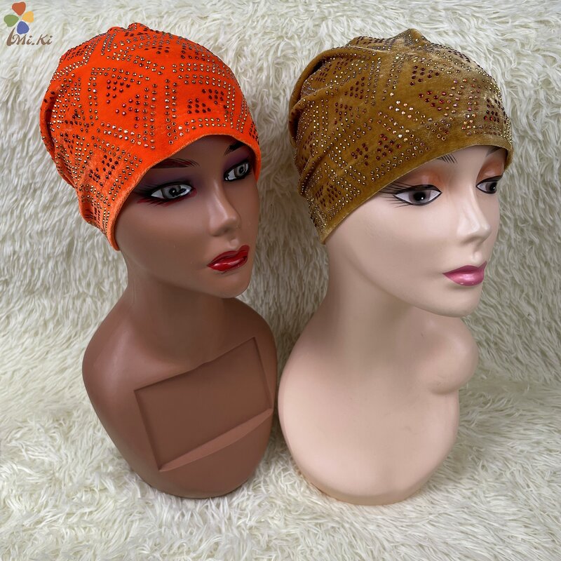 Новинка 2023, женские вельветовые шляпы для молитв с бриллиантами, мусульманская шляпа с закрытой головой, Дубай, повседневная женская шляпа для молитв, летние шляпы для отдыха