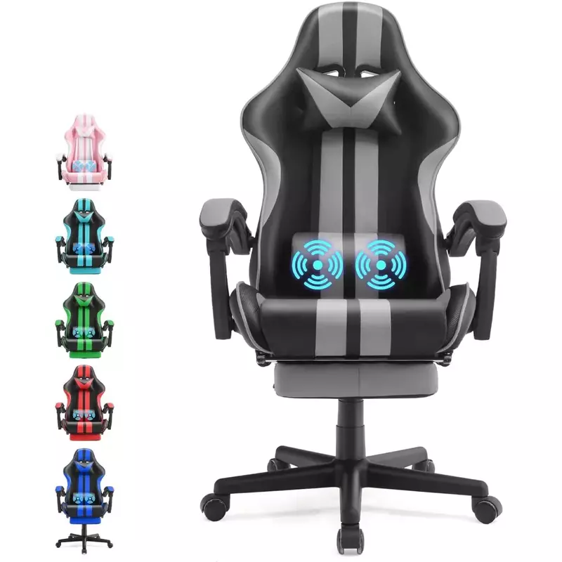 Cadeiras cinzentas ajustáveis do jogo com apoio para os pés, cadeira do computador, cadeira dos E-esportes, cadeira ergonômica do escritório, jogo do PC