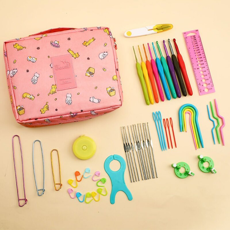 Kits de ganchillo para principiantes y principiantes, herramientas de tejer de mano portátiles, multicolor, 53 unidades