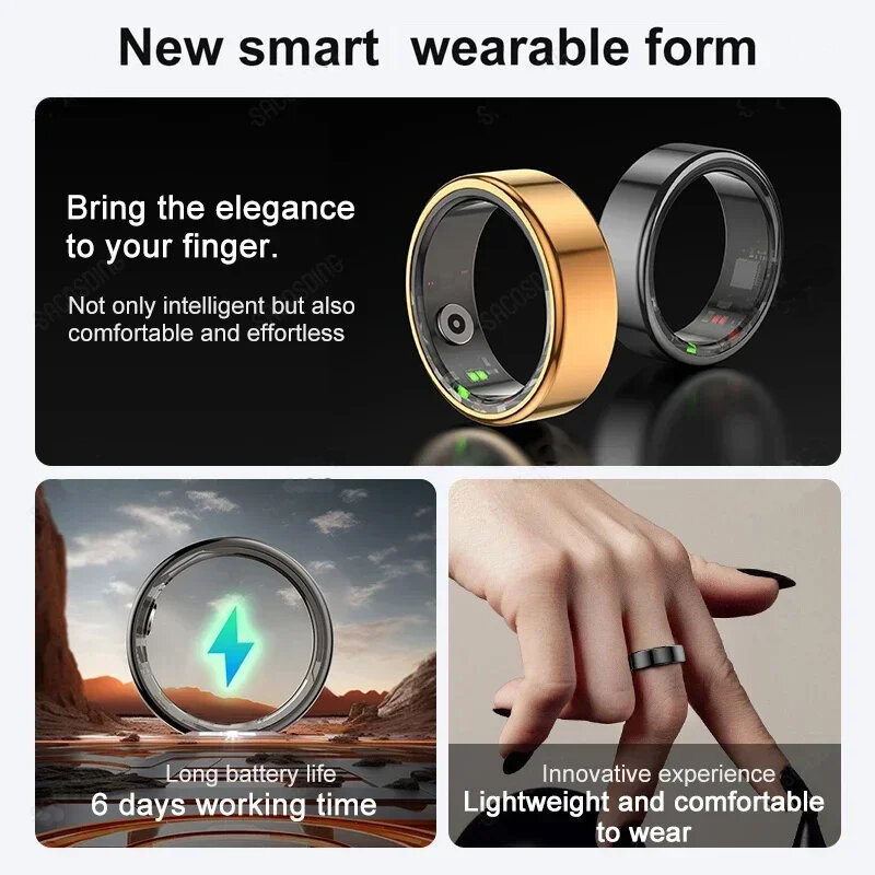 Cincin pintar, pria wanita, detak jantung, oksigen darah, tidur, kesehatan, olahraga, pelacak kebugaran, cincin pintar untuk Android IOS 2024