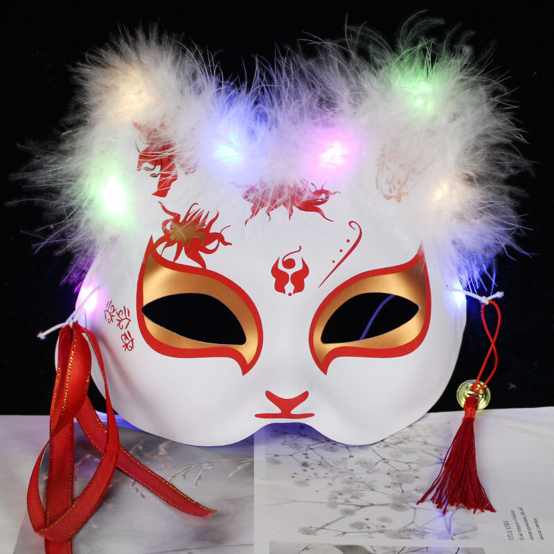 Anime Fox Máscara de Plástico Pintado à Mão para Crianças, Meia Face, Máscaras de Pena de Gato, Masquerade Party, Cosplay Adereços, Brinquedos Festival, Presentes
