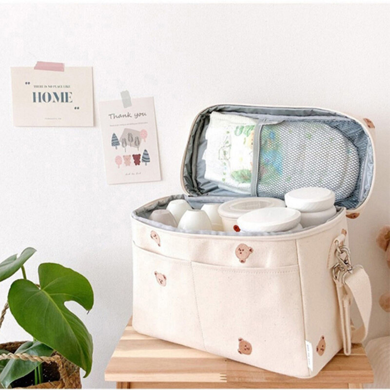 Milangel-Bolsa de almacenamiento portátil para cochecito de bebé, bolsa aislante bordada para mamá