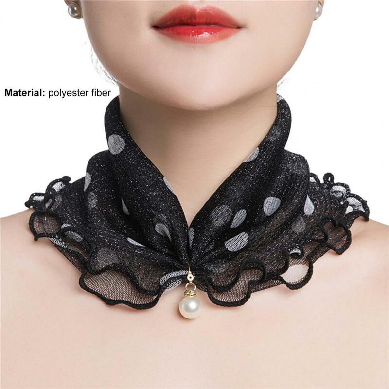 Lady Headscarf Gold Silk Scarf With Pearl Decor Scarf Flower Edge Wood Ears Women Scarves Lace Neck Wrap Square Scarf Silk Scarf