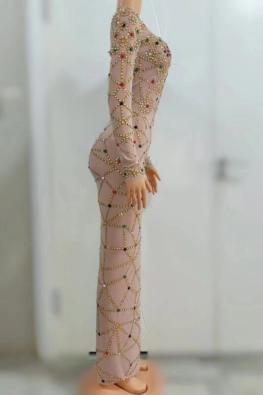 Paillettes elastiche alte in pizzo con strass a maniche lunghe personalizzate abito attillato Sexy abito da festa di compleanno Performance Longuette