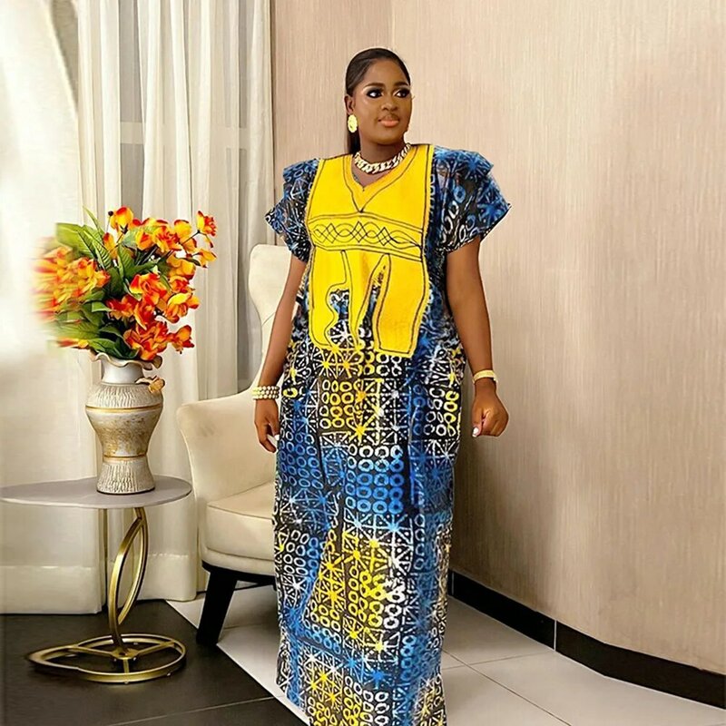 Vestido maxi africano para mulheres, vestidos de festa, moda luxuosa, marrom, plus size, verão, 2024