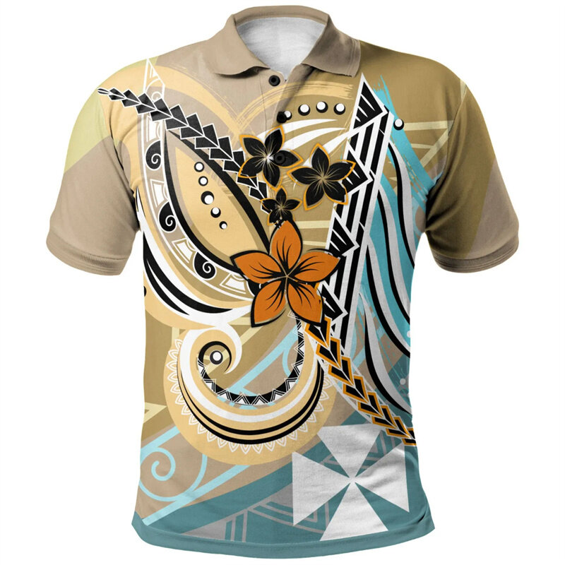 Camisa polo havaiana com impressão 3D masculina, casual, camiseta solta, manga curta, padrão Wallis Futuna, moda, polinésia, verão