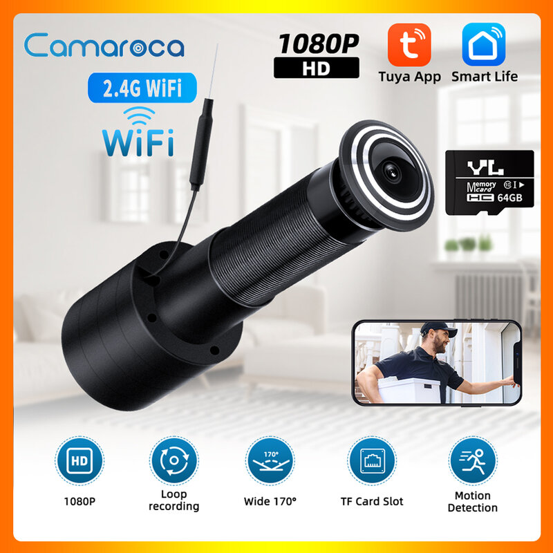 Camaroca 1080P Tuya Wifi Peephole Door Eye Camera 2.4G/5G Wifi Video Motion Detection Door Viewer Home Security Protection