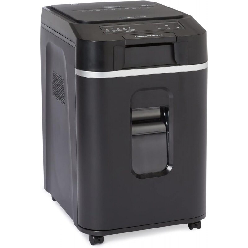 AmazonCommercial 200-Sheet Auto Feed Micro Cut Paper Shredder with Pullout Basket, Black - NEW