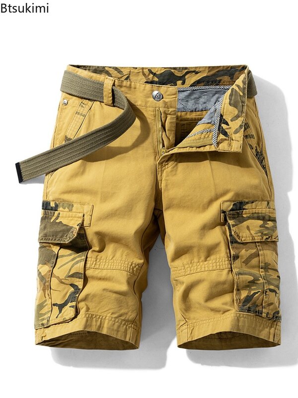 Pantalones cortos de camuflaje para hombre, pantalón holgado informal con múltiples bolsillos, 100% algodón, novedad de verano
