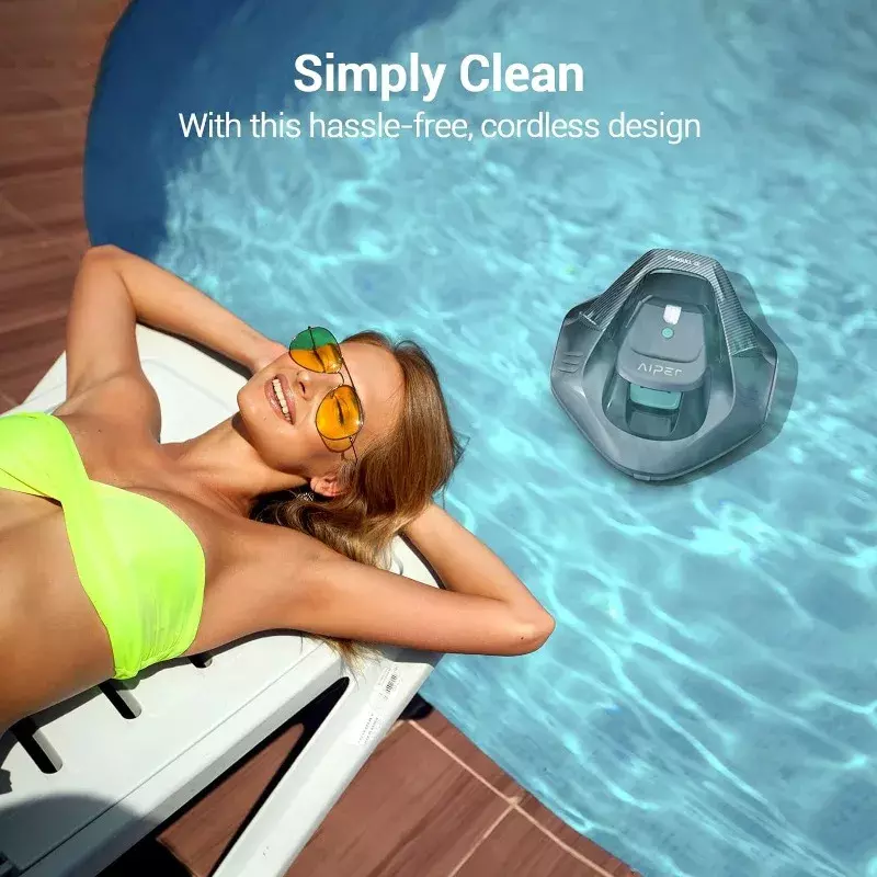 AIPER Seagull SE Cordless Robotic Pool Cleaner, Pool Vacuum Lasts 90 Mins, LED Indicator, Self-Parking, Up to 860 Sq.ft - Gray