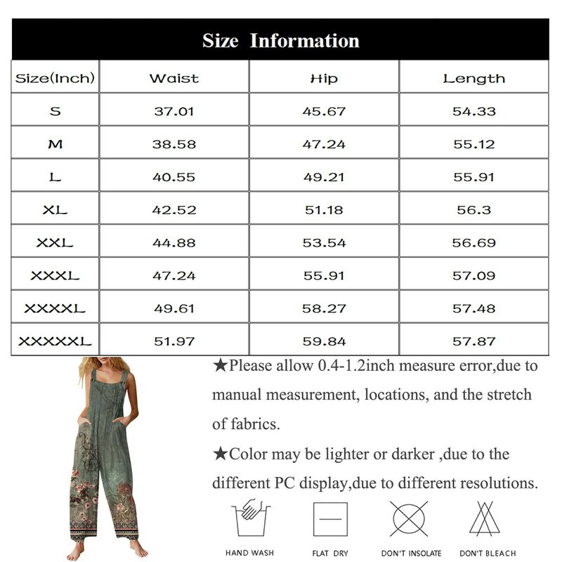 Women Ethnic Style Jumpsuits Summer Overalls Square Neck Sleeveless Casual Rompers With Pockets For Lady Playsuit