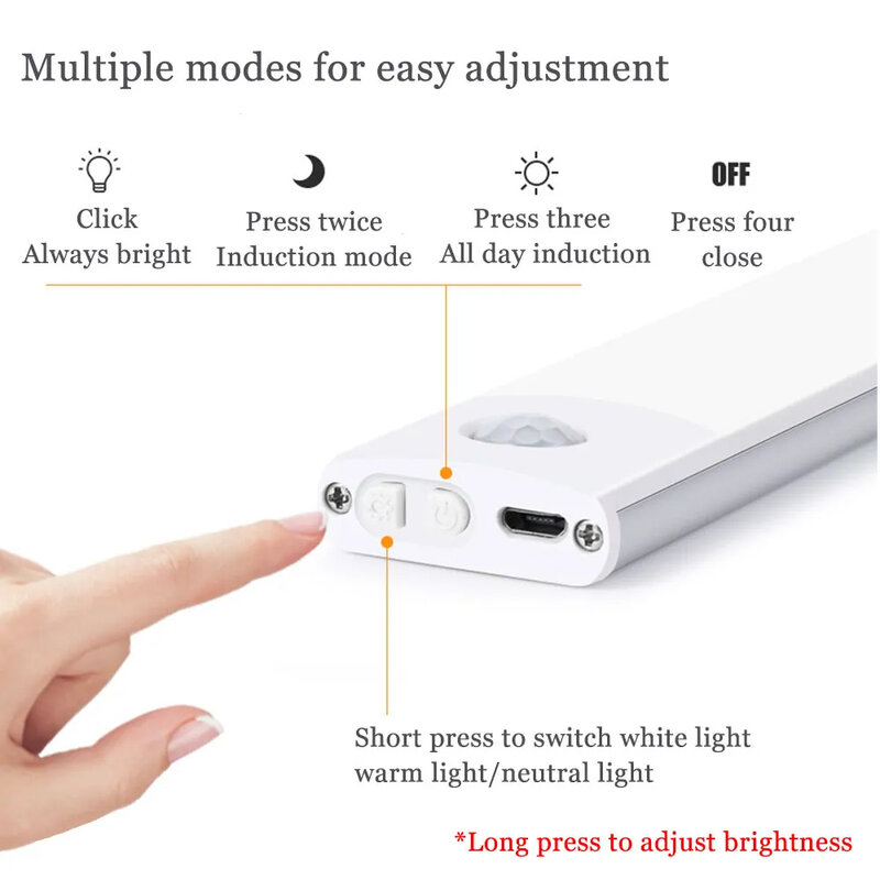 10-40CM Ultra thin LED Light Cabinet Light Motion Sensor Wireless USB Rechargeable For Kitchen bedroom Wardrobe lighting
