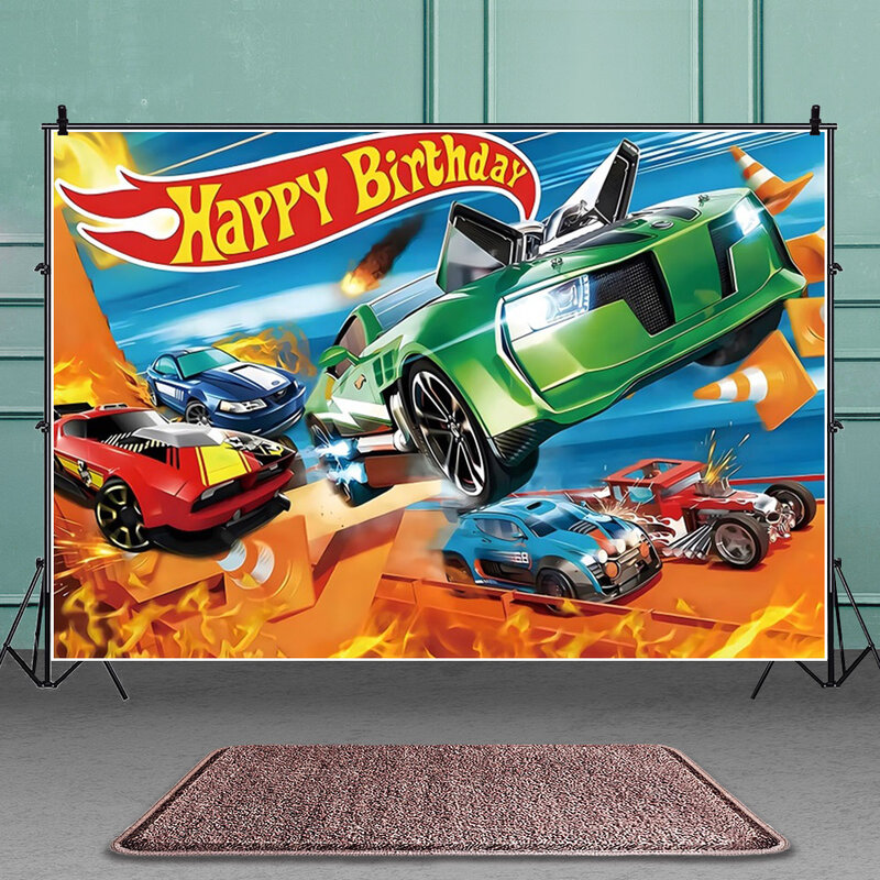 Hot Wheels dekorasi ulang tahun mobil balap peralatan makan sekali pakai taplak meja cangkir balon pesta Baby Shower anak laki-laki