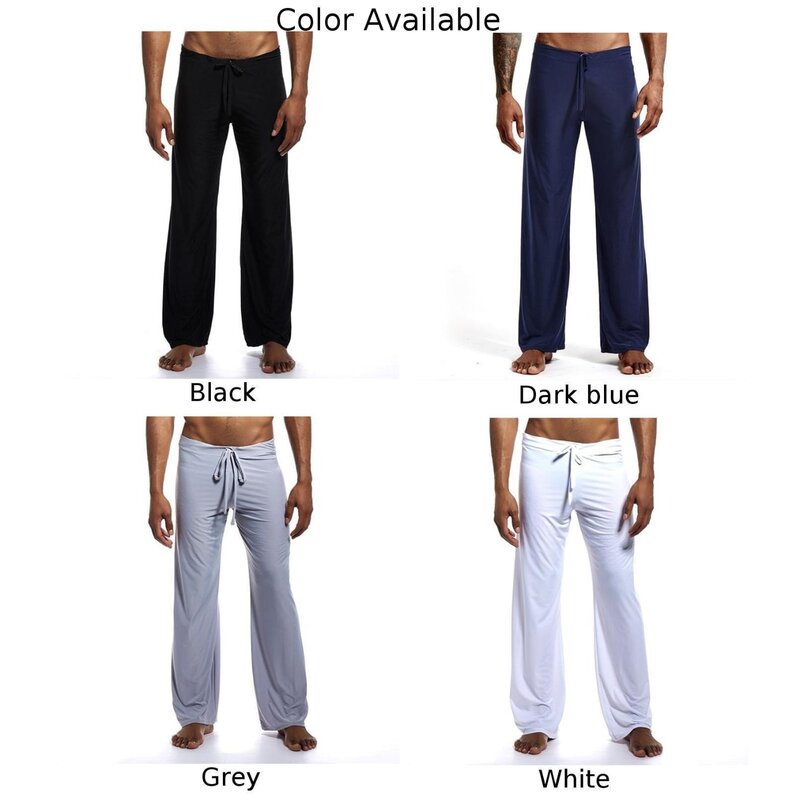 Men’s Ice Silk Long Lounge Bottoms Pants Homewear Breathable Soft Sleepwear Pajamas Yoga Trousers Casual Loose Nightwear